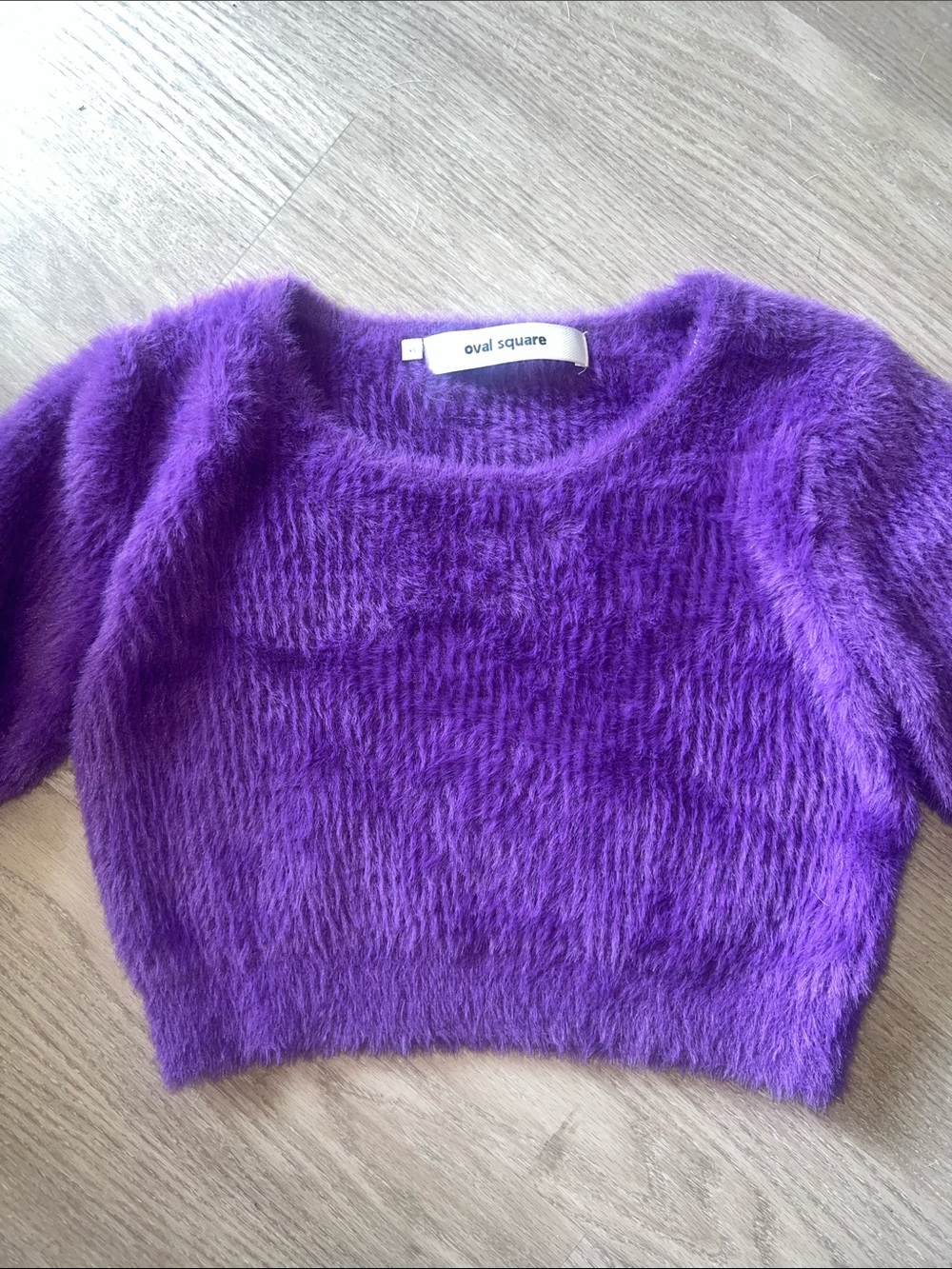 Y2K/90s style Oval Square Purple Fuzzy Crop Sweater